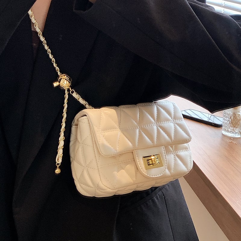 Geantă crossbody din PU cu model quiltat, mică, pătrată, curea din lanț, toamnă/iarnă 2025
