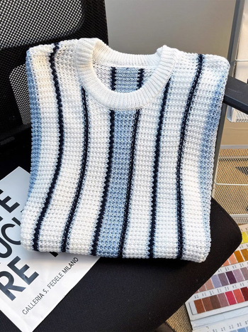 Vesta tricotată supradimensionată, cu dungi, fără mâneci, pentru bărbați și femei, toamnă, guler rotund, decupaje perforate și patchwork