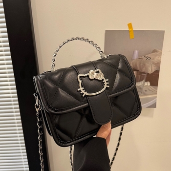 Geantă drăguță cu pisicuă desenată, geantă mică pătrată cu curea crossbody, geantă pentru femei elegantă, cu lanț, vară