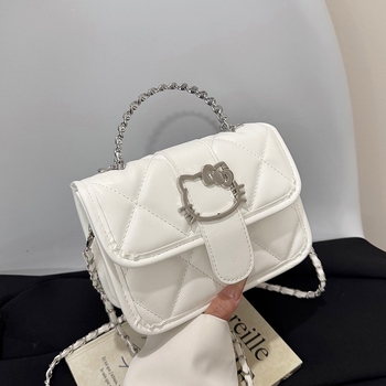 Geantă drăguță cu pisicuă desenată, geantă mică pătrată cu curea crossbody, geantă pentru femei elegantă, cu lanț, vară