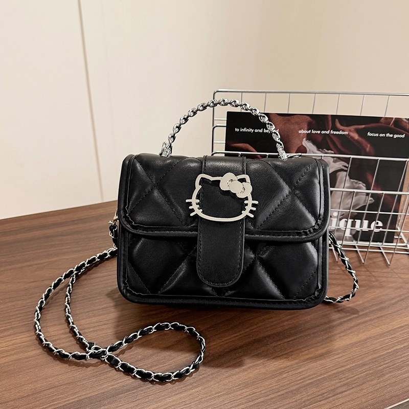 Geantă drăguță cu pisicuă desenată, geantă mică pătrată cu curea crossbody, geantă pentru femei elegantă, cu lanț, vară