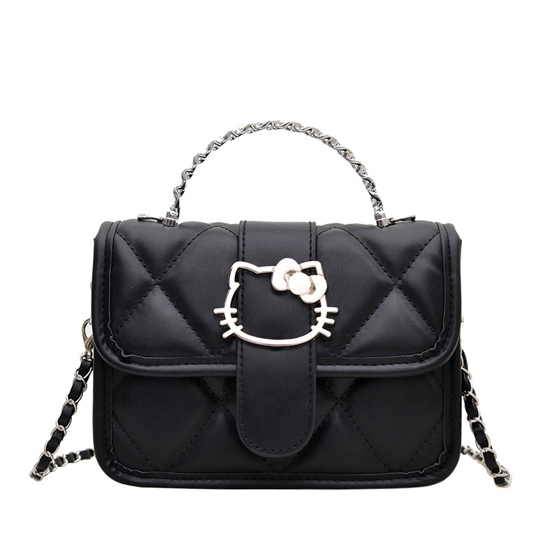 Geantă drăguță cu pisicuă desenată, geantă mică pătrată cu curea crossbody, geantă pentru femei elegantă, cu lanț, vară