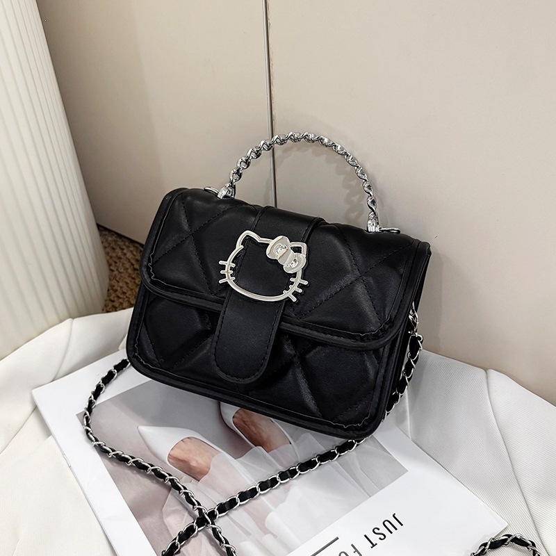 Geantă drăguță cu pisicuă desenată, geantă mică pătrată cu curea crossbody, geantă pentru femei elegantă, cu lanț, vară