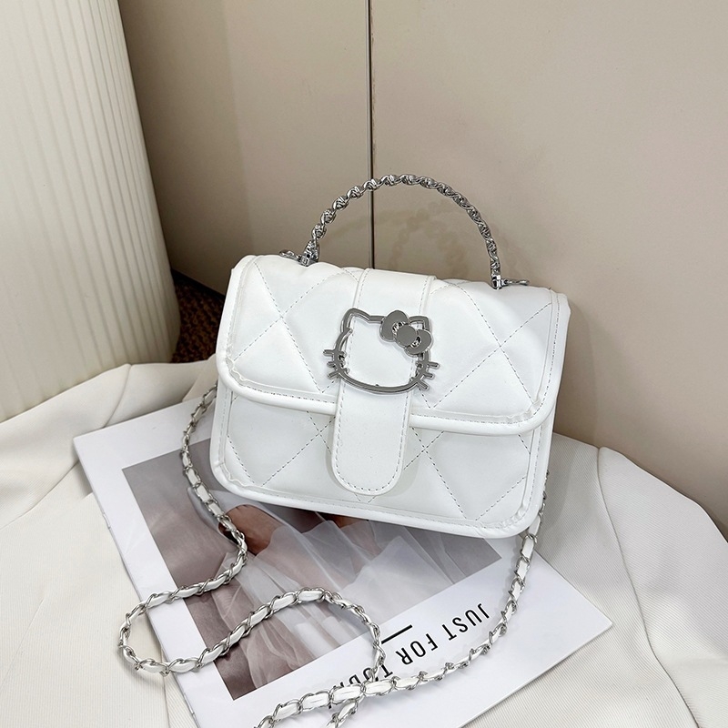 Geantă drăguță cu pisicuă desenată, geantă mică pătrată cu curea crossbody, geantă pentru femei elegantă, cu lanț, vară