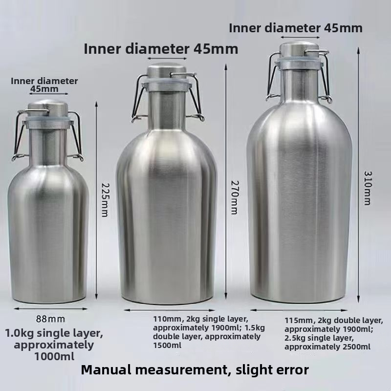 Fľaša na vodu z nehrdzavejúcej ocele 304 s jednou stenou, 64 oz/2 l, sada vonkajších fliaš