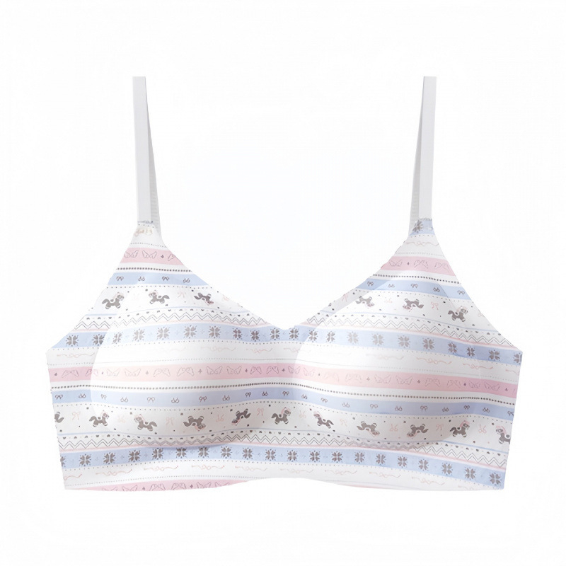 Sutien fără cusături, suport moale, model romantic Fair Isle, evidențierea sânilor mici, ridicare și push-up, confort fără arcuri