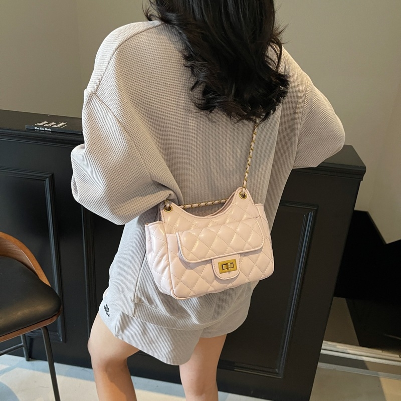 Geantă pentru femei cu lanț texturat în model diamant, PU, 2026 noul sezon, geantă mică pătrată versatilă pentru umăr sau crossbody