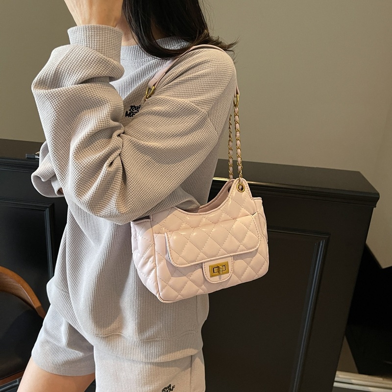 Geantă pentru femei cu lanț texturat în model diamant, PU, 2026 noul sezon, geantă mică pătrată versatilă pentru umăr sau crossbody