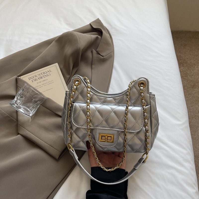 Geantă pentru femei cu lanț texturat în model diamant, PU, 2026 noul sezon, geantă mică pătrată versatilă pentru umăr sau crossbody