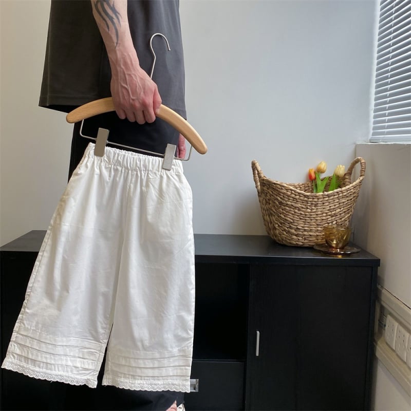 2026 toamnă devreme pantaloni pentru fete cu croială largă, stil coreean, dantelă albă, pantaloni din bumbac cu protecție împotriva țânțarilor