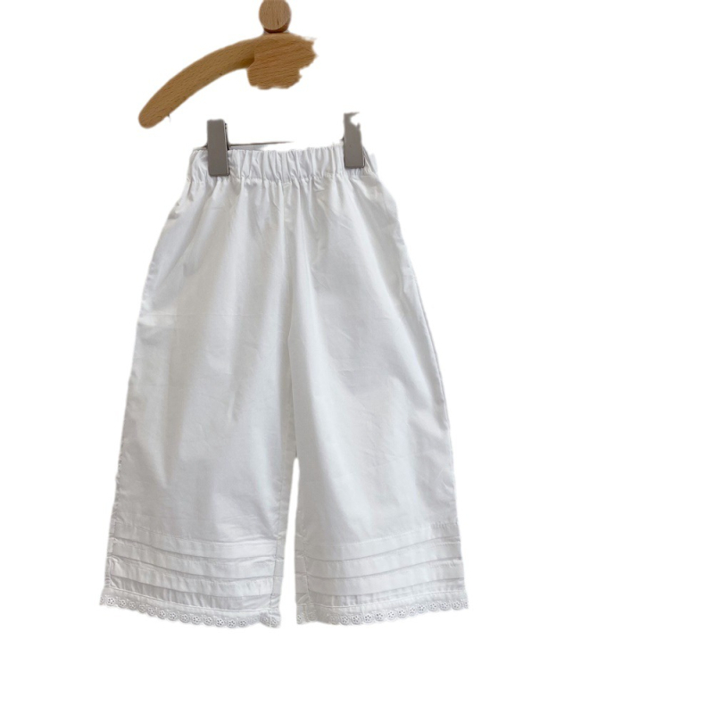 2026 toamnă devreme pantaloni pentru fete cu croială largă, stil coreean, dantelă albă, pantaloni din bumbac cu protecție împotriva țânțarilor