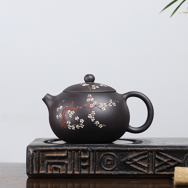 Ceainic Yixing din lut mov, pictură manuală pe ceramică, fabricat manual, pentru uz casnic
