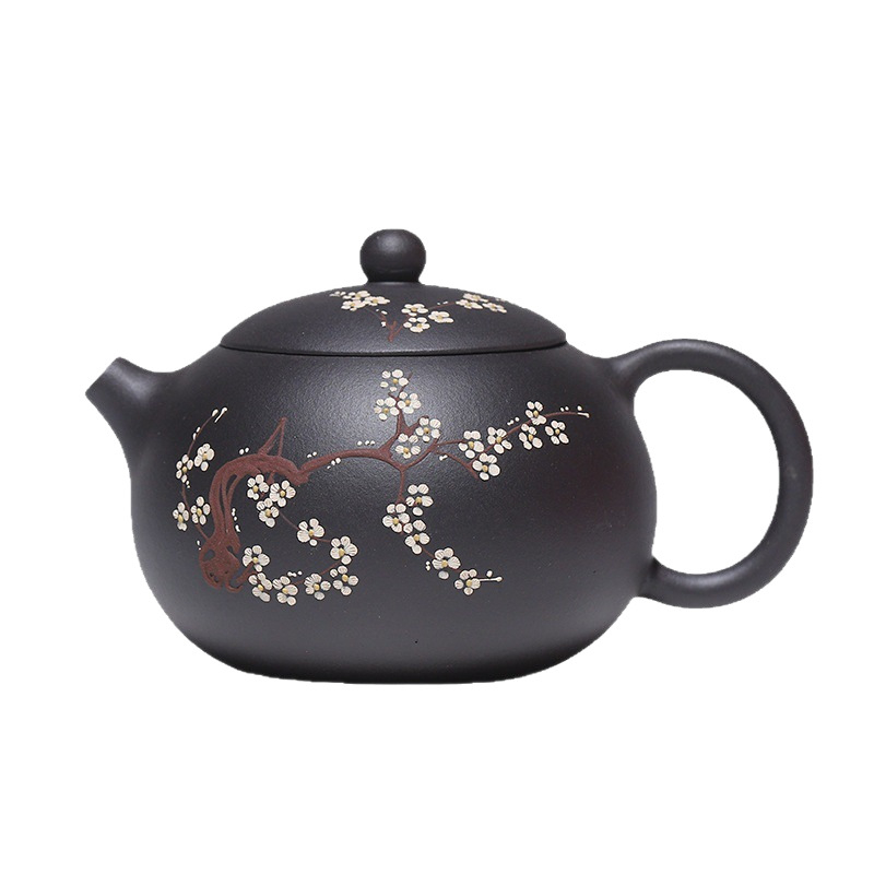 Ceainic Yixing din lut mov, pictură manuală pe ceramică, fabricat manual, pentru uz casnic