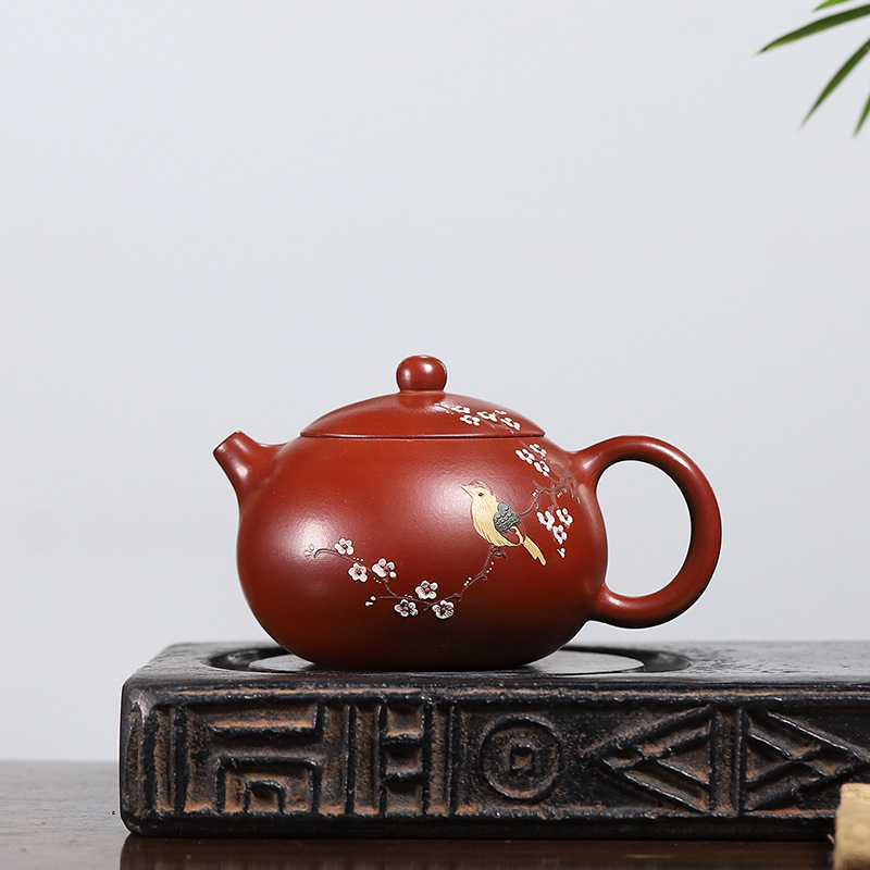 Ceainic Yixing din lut mov, pictură manuală pe ceramică, fabricat manual, pentru uz casnic