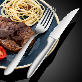 Set din trei sau două piese, din oțel inoxidabil 316: cuțit de steak, furculiță și lingură – tacâm occidental pentru hotel și uz casnic