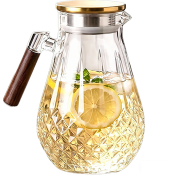 Carafă pentru apă rece cu mâner din lemn, sticlă borosilicat de înaltă calitate, capac din oțel inoxidabil, mare capacitate, carafă de suc pentru uz casnic