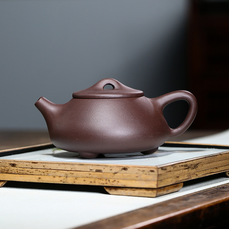 Ceainic Yixing din lut mov, lucrat manual, lingură de piatră Jingzhou