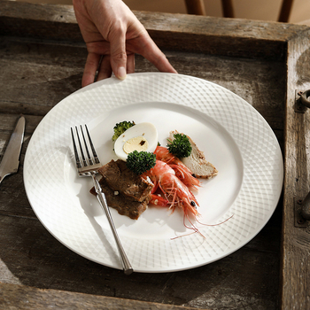 Farfurie ceramică de înaltă calitate pentru bucătărie occidentală, uz casnic, farfurie pentru steak, farfurie plată minimalist-creativă cu model tip grilă, farfurie pentru paste, veselă în stil european.