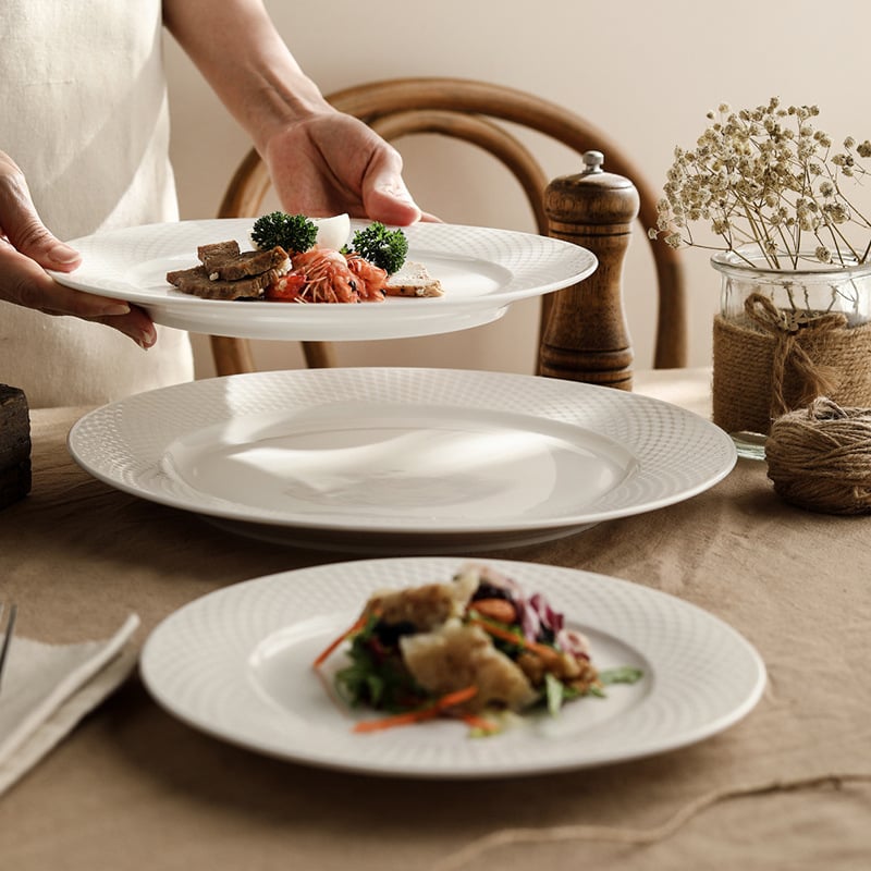 Farfurie ceramică de înaltă calitate pentru bucătărie occidentală, uz casnic, farfurie pentru steak, farfurie plată minimalist-creativă cu model tip grilă, farfurie pentru paste, veselă în stil european.