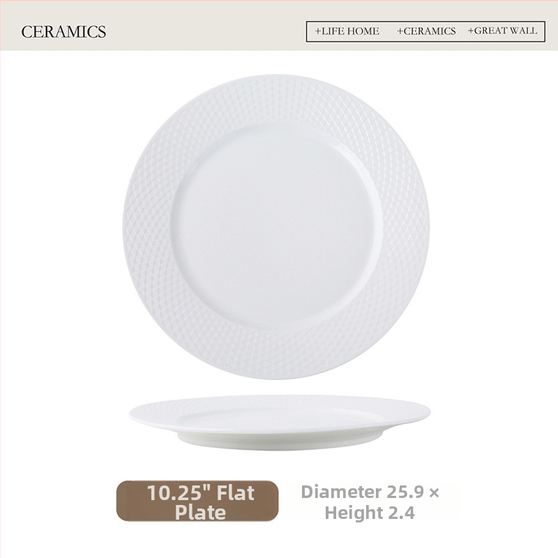 Farfurie ceramică de înaltă calitate pentru bucătărie occidentală, uz casnic, farfurie pentru steak, farfurie plată minimalist-creativă cu model tip grilă, farfurie pentru paste, veselă în stil european.