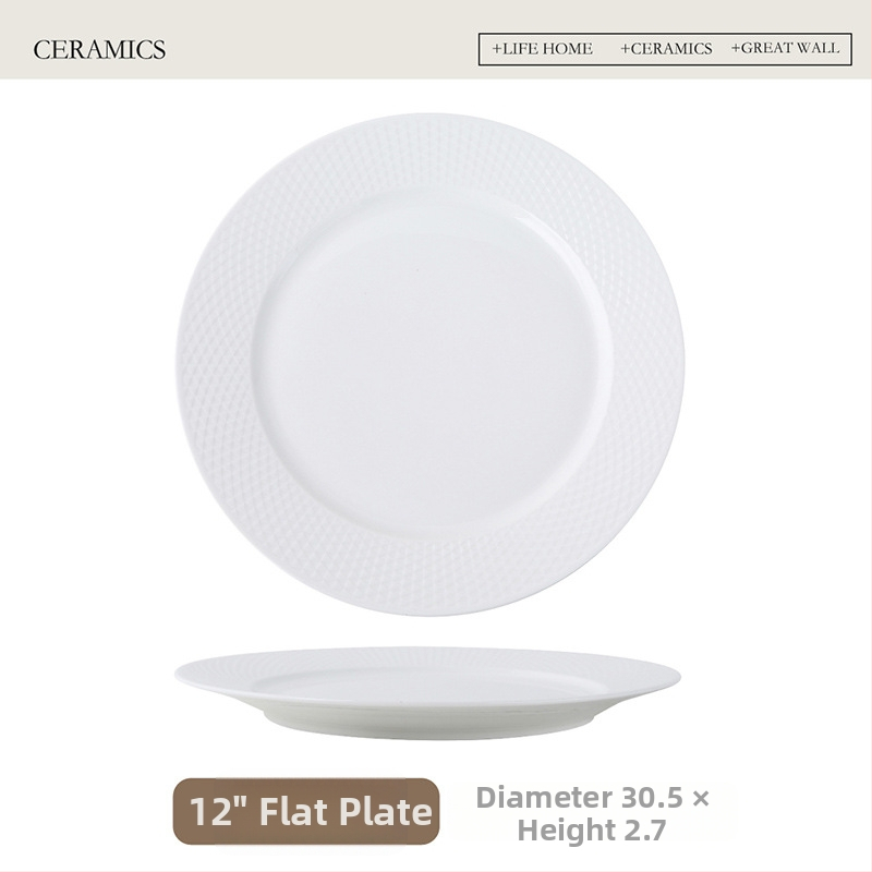 Farfurie ceramică de înaltă calitate pentru bucătărie occidentală, uz casnic, farfurie pentru steak, farfurie plată minimalist-creativă cu model tip grilă, farfurie pentru paste, veselă în stil european.