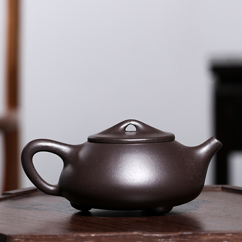 Ceainic din lut mov, cu lingură de piatră, lucrat manual, set Gongfu de ceai
