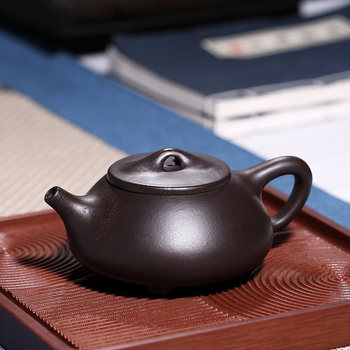 Ceainic din lut mov, cu lingură de piatră, lucrat manual, set Gongfu de ceai