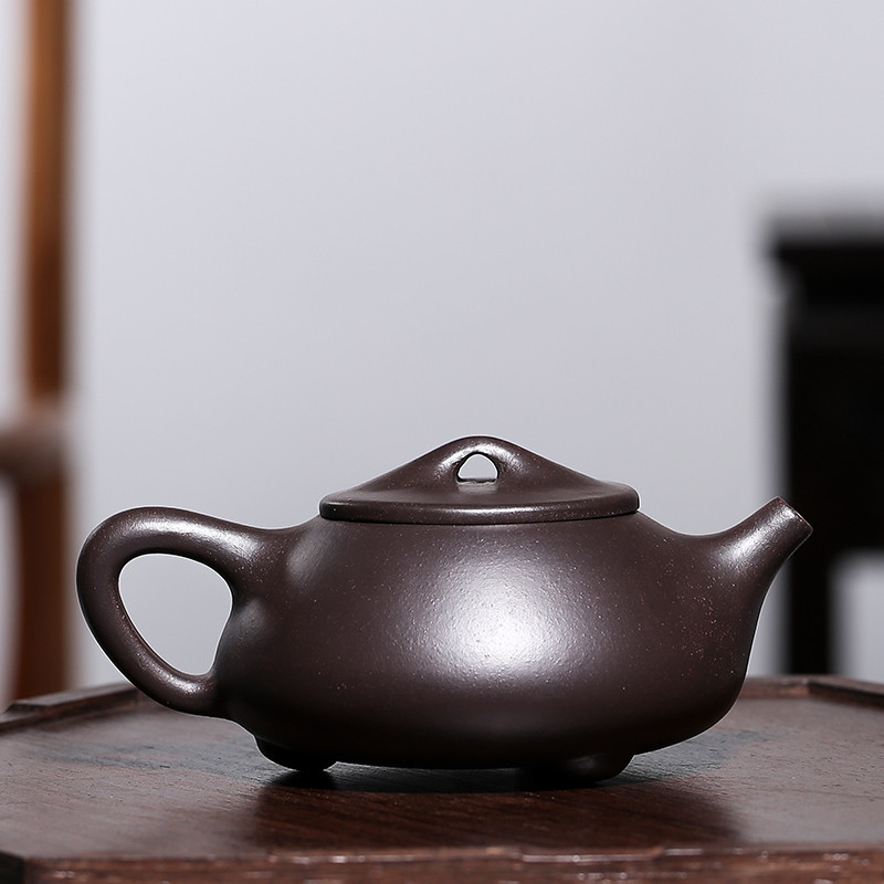 Ceainic din lut mov, cu lingură de piatră, lucrat manual, set Gongfu de ceai