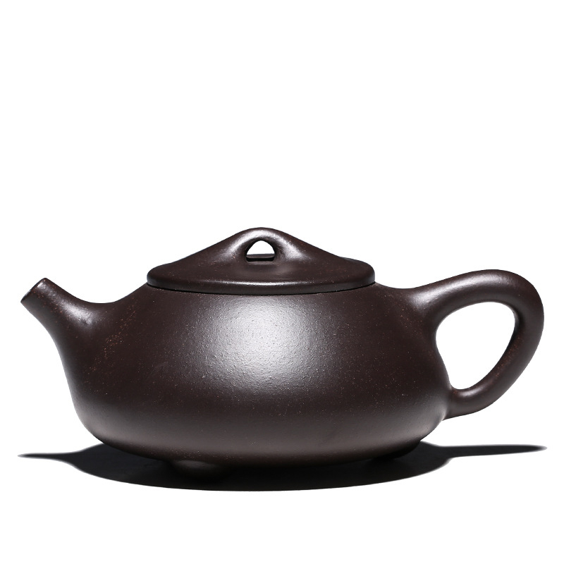 Ceainic din lut mov, cu lingură de piatră, lucrat manual, set Gongfu de ceai