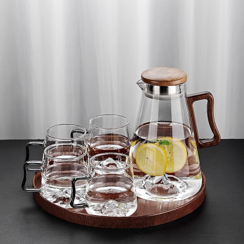 Set de ceainic pentru apă rece, stil retro, capacitate mare, sticlă din borosilicat înalt, rezistent la temperaturi, pentru living.
