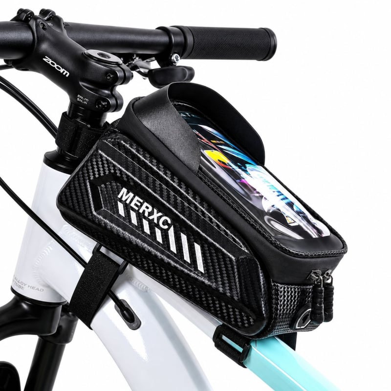 Geantă pentru bicicletă cu carcasă rigidă, impermeabilă, pentru cadru frontal și tubul superior, cu fereastră tactilă pentru telefon