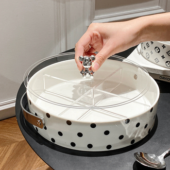 Farfurie ceramică geometrică pentru fructe, sufragerie, stil lux lejer, coș de fructe de mână