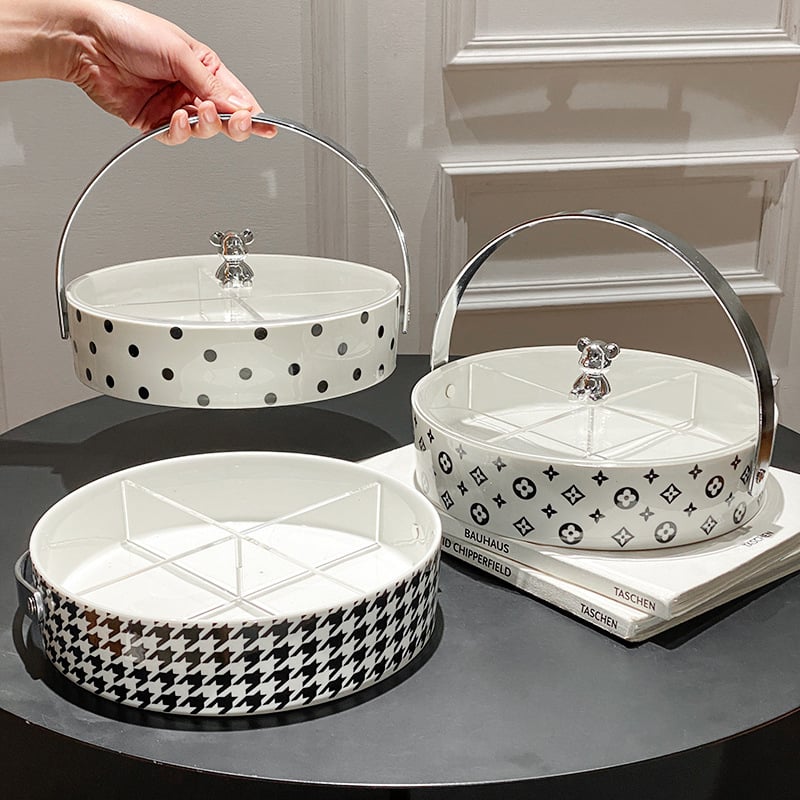 Farfurie ceramică geometrică pentru fructe, sufragerie, stil lux lejer, coș de fructe de mână