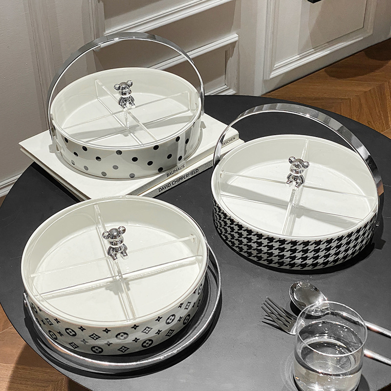 Farfurie ceramică geometrică pentru fructe, sufragerie, stil lux lejer, coș de fructe de mână