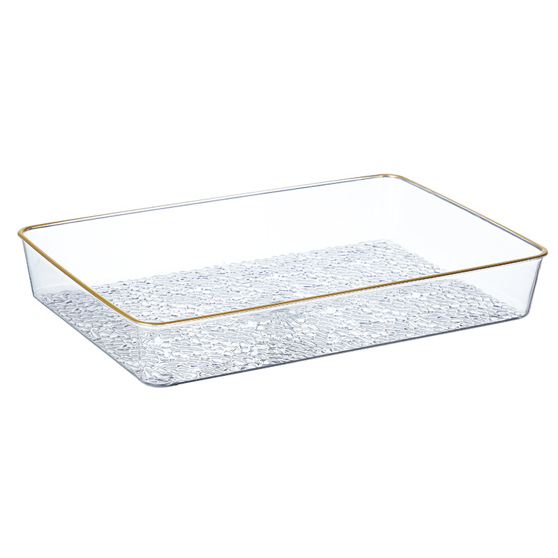 Farfurie de fructe din sticlă cu margine aurie, farfurie de servire transparentă pentru salate, fructe și gustări — design retro luxos