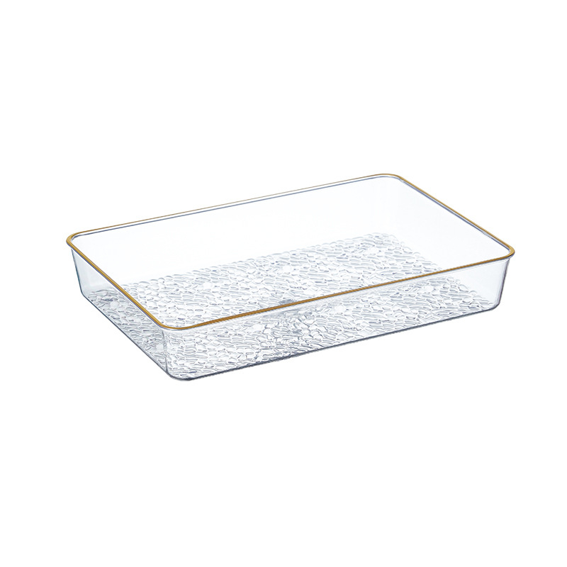 Farfurie de fructe din sticlă cu margine aurie, farfurie de servire transparentă pentru salate, fructe și gustări — design retro luxos
