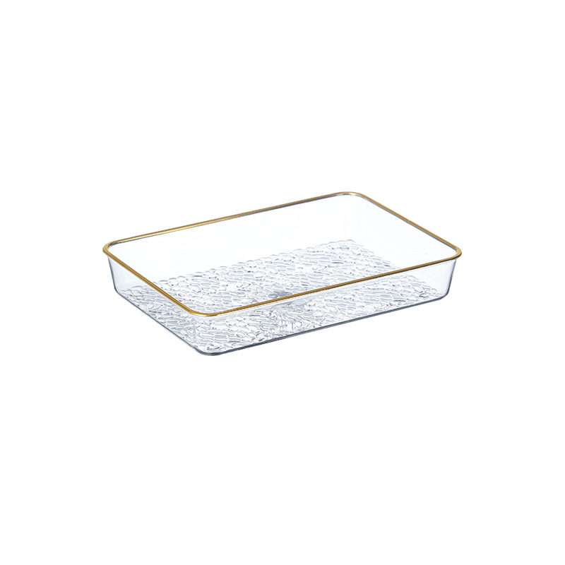 Farfurie de fructe din sticlă cu margine aurie, farfurie de servire transparentă pentru salate, fructe și gustări — design retro luxos