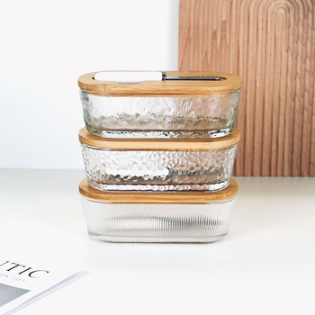 Cutie din sticlă pentru unt, cu cuțit din ceramică, depozitare etanșă pentru unt și brânză, design minimalist.