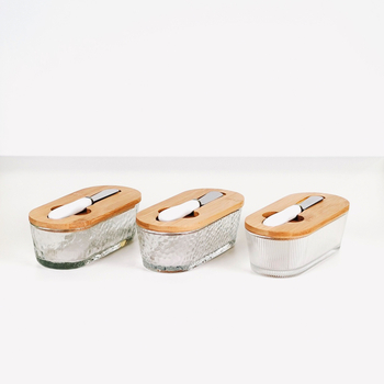 Cutie din sticlă pentru unt, cu cuțit din ceramică, depozitare etanșă pentru unt și brânză, design minimalist.