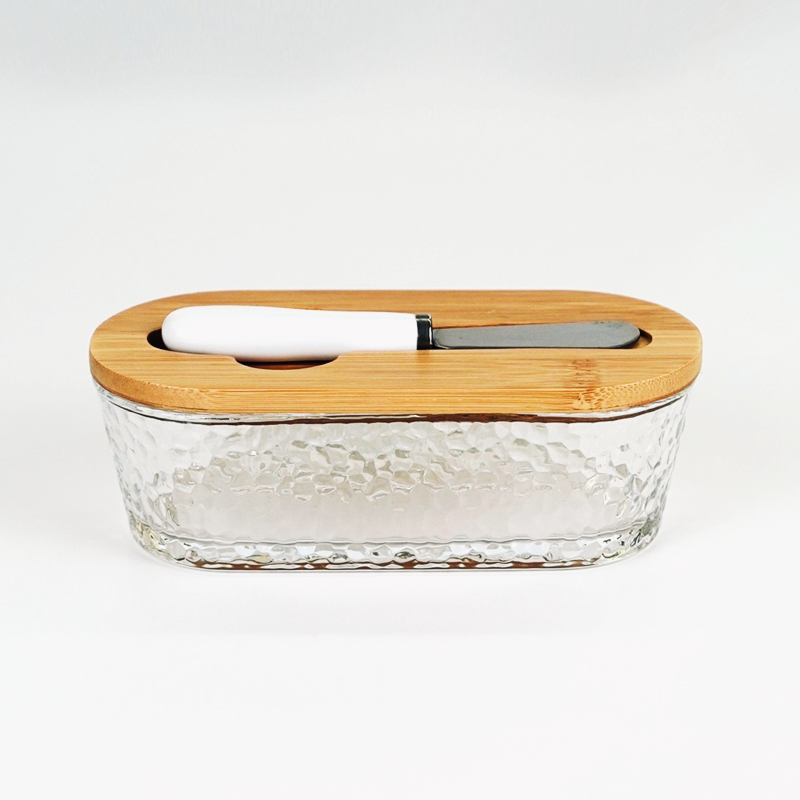 Cutie din sticlă pentru unt, cu cuțit din ceramică, depozitare etanșă pentru unt și brânză, design minimalist.