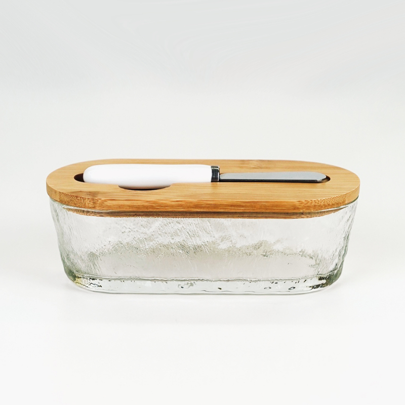 Cutie din sticlă pentru unt, cu cuțit din ceramică, depozitare etanșă pentru unt și brânză, design minimalist.