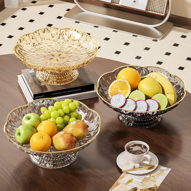 Coș de fructe cu picioare înalte și tavă de scurgere, pentru utilizare casnică, design elegant, capacitate mare, potrivit pentru bomboane, gustări și fructe pe măsuța de living.