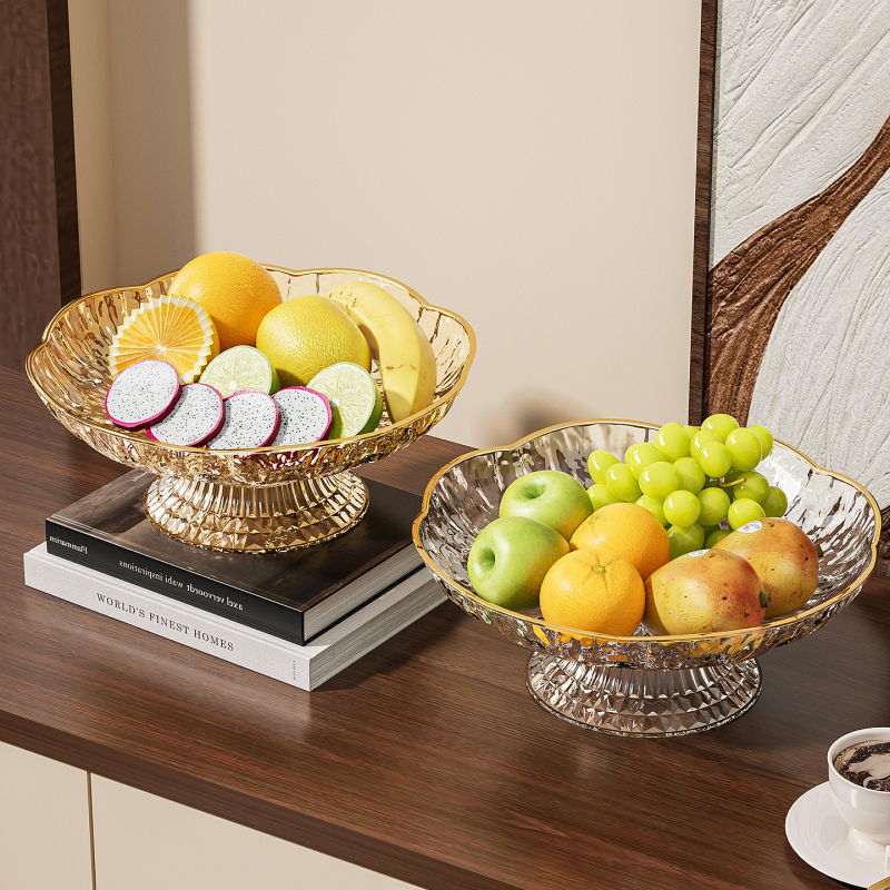 Coș de fructe cu picioare înalte și tavă de scurgere, pentru utilizare casnică, design elegant, capacitate mare, potrivit pentru bomboane, gustări și fructe pe măsuța de living.
