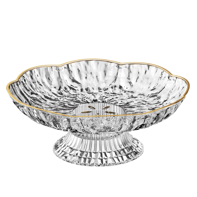 Coș de fructe cu picioare înalte și tavă de scurgere, pentru utilizare casnică, design elegant, capacitate mare, potrivit pentru bomboane, gustări și fructe pe măsuța de living.