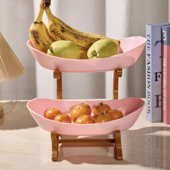 Tavă de fructe cu mai multe etaje pentru living, tavă mare de fructe cu două etaje, organizer din plastic în stil retro