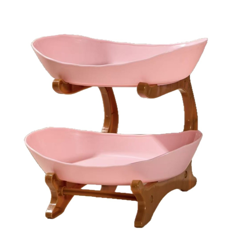 Tavă de fructe cu mai multe etaje pentru living, tavă mare de fructe cu două etaje, organizer din plastic în stil retro