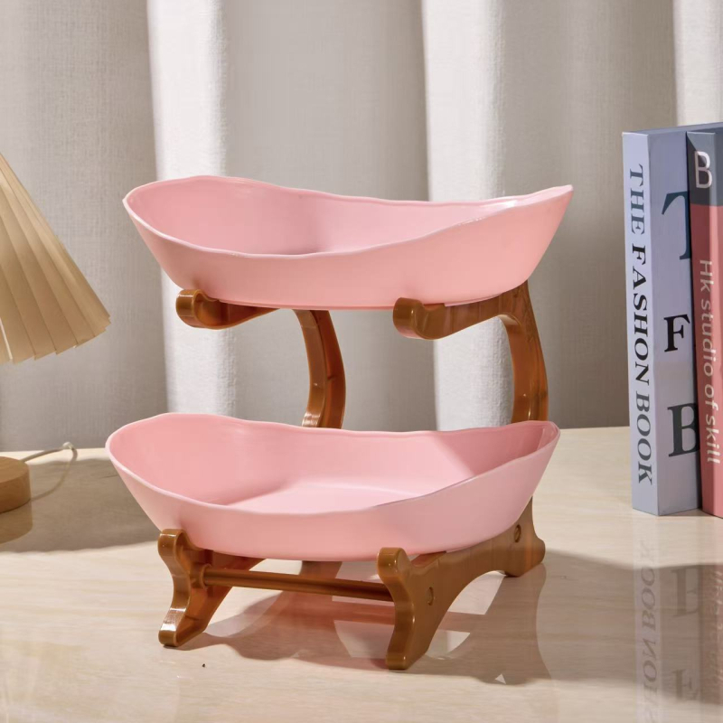 Tavă de fructe cu mai multe etaje pentru living, tavă mare de fructe cu două etaje, organizer din plastic în stil retro