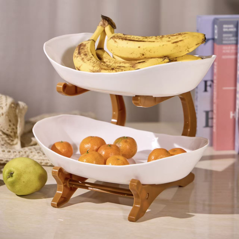 Tavă de fructe cu mai multe etaje pentru living, tavă mare de fructe cu două etaje, organizer din plastic în stil retro
