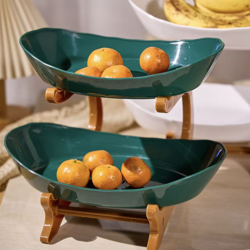Tavă de fructe cu mai multe etaje pentru living, tavă mare de fructe cu două etaje, organizer din plastic în stil retro