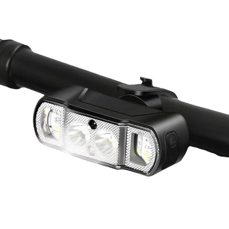 Lumină frontală reîncărcabilă pentru bicicletă, LED puternic, iluminare multifuncțională cu senzor de mișcare, pentru MTB și ciclism urban